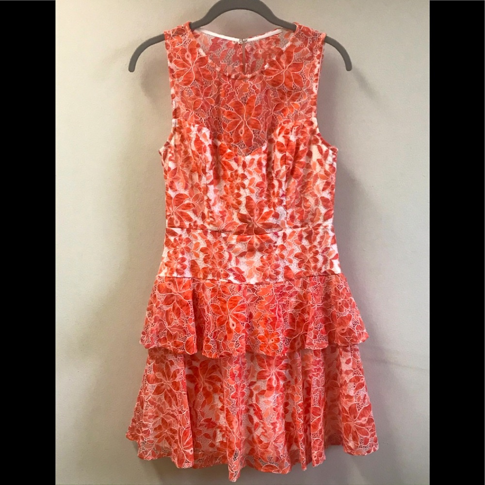 BCBG Orange and White Sleeveless Dress